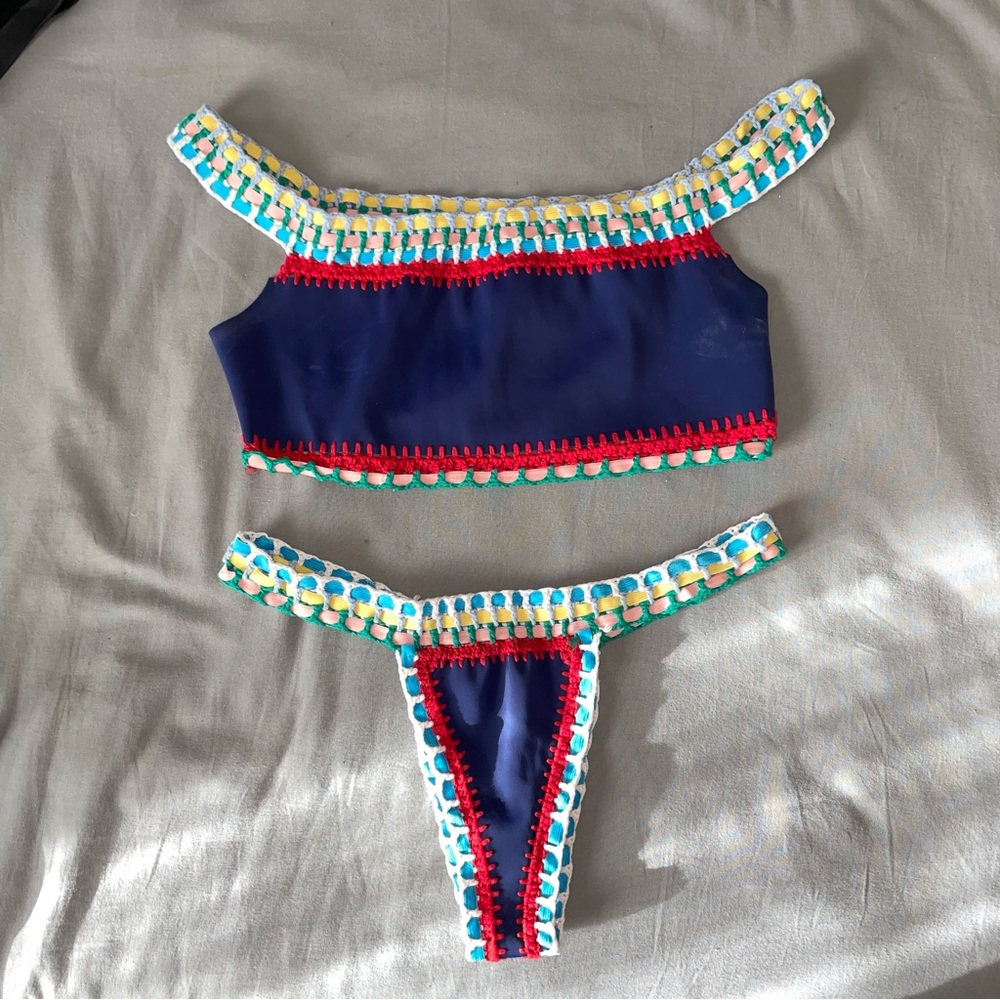 Reversible Weave Bandeau Top & Bikini Bottoms Fashion Nova Size M